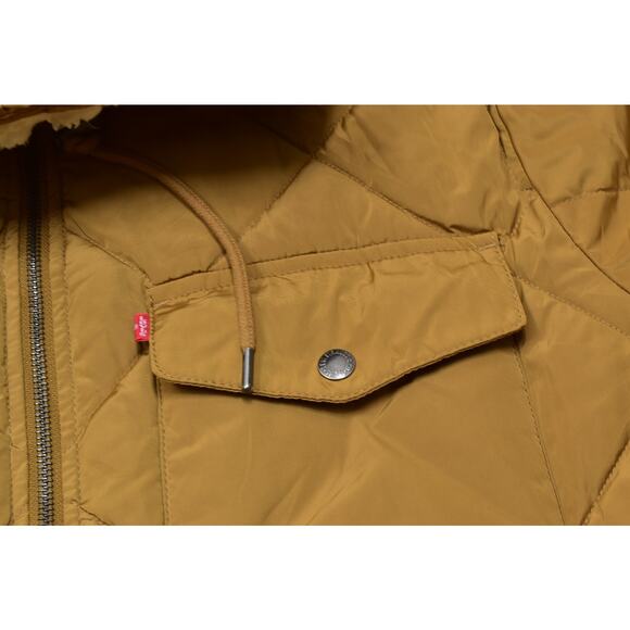 Levi's Women's Plus Size XXL Quilted Long Puffer Jacket Tan Sherpa Lined - Picture 5 of 8